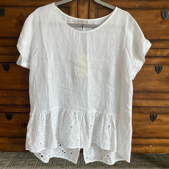 terzo Millennio Tops - 🆕Terzo Millennio NWT Blouse Top Womens S White Linen Eyelet Made In Italy